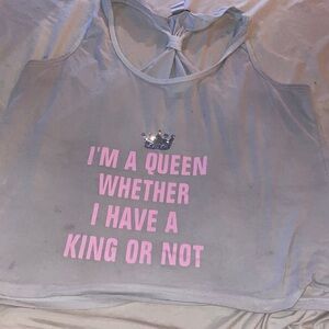 Women’s Light Gray Khaki Tank Pajama Top with Pink Slogan